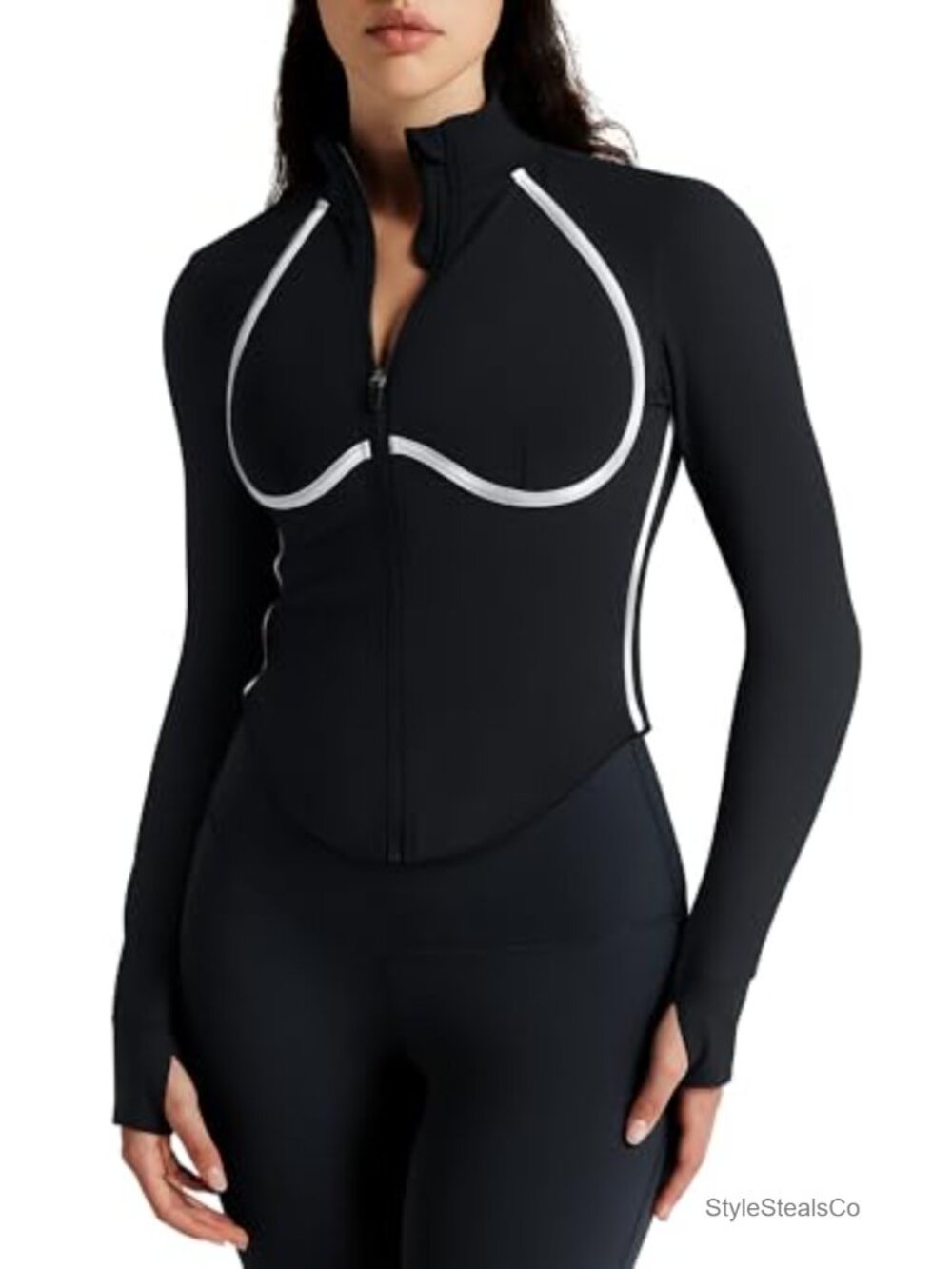 Cropped Zip Up Athletic Jacket with Thumb Holes